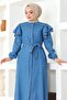 Ruffled Shoulder Buttoned Ferace Light Blue 19204 - 2