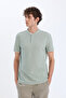 Slim Fit Tight Fit Stand Collar Textured Short Sleeve Waffle Polo T-Shirt Z4262Az23Sp - 3