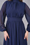 Women's Lined Chiffon Fabric Stand Collar Flared Cut Long Sleeve Midi Length Navy Dress 094 - 6