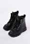 Children's Black Lace-Up Zippered Non-Slip Sole Boots - 2