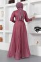 Silvery Evening Dress with Zipper Cuff Detail, Dusty Rose 12253 - 5