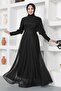 Silvery Evening Dress with Zipper Cuff Detail Black 12253