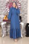 Lace Detailed Chiffon Evening Dress Blue 19143