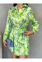 Patterned Belted Satin Mini Dress - 5