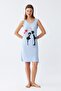 Women's Thick Strap Combed Cotton Above Knee Blue Nightgown 11310 - 2
