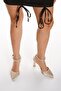 Women's Evening Shoes with Ankle Stone Satin Material Heels - 3