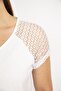 Women's White Large Size Cotton Fabric Front Placket Zippered Sleeves Lace Blouse 65n36586 - 6