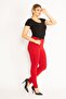 Women's Large Size Red Leggings with Front Decoration and Back Pockets 65n34534 - 3