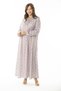 Women's Plus Size Blue Long Dress with Gathered Collar and Sleeves and Rubber Detail 65n36905 - 4