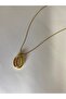 Gold Steel Necklace with Ellipse Cover and Stone - 4