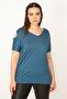 Women's Large Size Petrol Shoulder Low-cut Viscose Blouse 65n30102 - 6