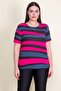Women's Large Size Fuchsia Crew Neck Cotton Fabric T.shirt 65n21080