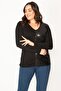 Women's Large Size Black Half Sequined Detailed V-Neck Blouse 65n30422 - 5