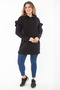 Women's Large Size Black Hooded Sweatshirt with Three Thread Sleeve Detail 65N37299 - 8