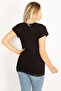 Women's Large Size Black Low Collar Blouse with Lace Detail on Collar and Hem 65n34531 - 6