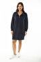 Women's Large Size Navy Blue Front Placket Zippered High Collar Sweatshirt Dress 65N36968