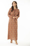 Women's Large Size Colorful Long Dress with Gathering Collar and Elastic Detail at the Cuff 65N36905 - 7