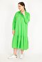 Women's Green Plus Size Front Placket Buttoned Chest Pocket Skirt-Layered Dress 65n36147 - 4