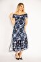 Women's Large Size Navy Blue Collar, Wide Elastic, Side Slit Long Dress 65n26897 - 3