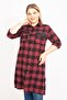 Women's Large Size Burgundy Plaid Patterned Front Buttoned Faux Leather Garnished Tunic Dress 65n35422
