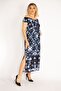 Women's Large Size Navy Blue Collar, Wide Elastic, Side Slit Long Dress 65n26897 - 4