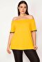 Women's Large Size Mustard Collar Elastic Sleeves Pompom Detailed Blouse 65n29509