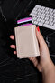 Women's Beige Automatic Mechanism Anti-Theft Card Holder Wallet with Rfid Protection and Coin Compartment