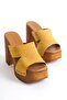 Mubiano Genuine Leather Collection Women's Suede Clogs Slippers Mustard - Mcgvn1501 - Hrd - 8