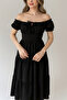 Black Square/Madonna Collar Elastic Linda Ayrobin Midi Dress - Comfortable, Stylish and Casual Summer Model - 2