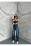 K.Tint Alley Side Double Belted Blue Women's Jean Jeans 2025 New Model Pants Wide Leg Oversize Model Ed - 3