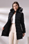 BLACK HOODED ZIP-UP MICRO-GEL-FILLED FLEECY WATER AND WINDPROOF COAT