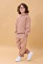 Raglan Sleeve Hooded Fleece Inside Unisex Children's Set Brown - 3