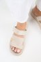 Seina Women's Genuine Leather Velcro Beige Slippers - 8