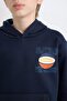 Boy's Navy Blue Hooded Back Printed Thick Sweatshirt D3048A824Wn - 5