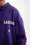 Defactofit Nba Los Angeles Lakers Oversize Wide Fit Hooded Back Printed Sweatshirt D0671Ax24Au - 7
