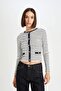 Slim Fit Slim Fit Crew Neck Striped Button Smart Ribbed Camisole Long Sleeve T-Shirt D5115Ax24A - 3