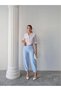 Women's Bernis Blue Balloon Pants, Elastic Waist Baggy Model Crepe Balloon Pants Hiding the Basen - 7