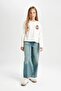 Girl's Relax Fit Crew Neck Printed Long Sleeve T-Shirt D4270A824Wn - 2