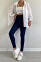 Dark Blue High Waist Skinny Fit Jean Lycra Front Pocketless Leggings Trousers Black Jeans - 2