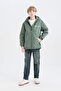 Boy's Water Repellent Hooded Windproof Ribbed Sleeve Pocket Detailed Raincoat C4318A824Au - 6