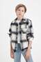 Boy Oversize Wide Fit Polo Neck Flannel Checked Shirt C9076A824Wn - 6