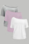 Pink White Gray 3-Pack Women's Off Shoulder Boat Neck Oversize T-Shirt