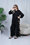 Women's Embroidered Large Size Viscose Double Suit Black 2140