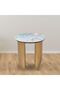 Conley Sintered Stone Round End Table – Green & Gold Luxury Accent Table with 2-Year Warranty