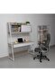 Mineo Study Desk with 2 Drawers and Sliding Door - Ash White/Oak L124xW54xH171cm