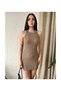 Women's Crew Neck Sleeveless Striped Short Dress Brown - 2