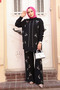 Beaded Black Hijab Double Set 19030S - 2