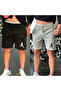 Men's 2-Piece Black Gray Shorts Slimfit Mold Footballer Printed - 3