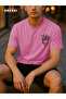 Orki Tropical Diamond Men's Summer Shorts Set – Palm Printed Pink T-Shirt & Black Shorts - 2