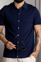Interview Polo Neck Rayon Thin Knitwear Navy Blue Shirt T-Shirt - 2